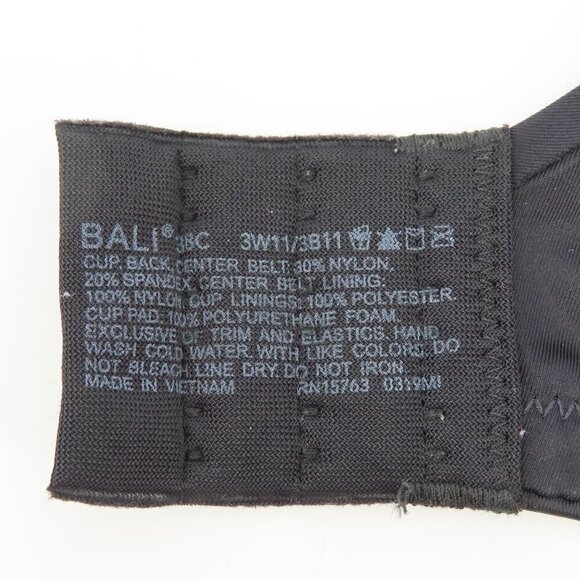 Bali 38C One Smooth U Smoothing Bra Solid Black Underwire Lined 3W11 3B11 Womens - Picture 12 of 14